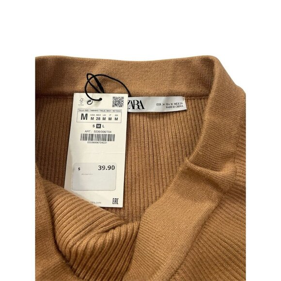 Zara Women Ribbed Knit pocket front Stretch Mini Skirts A line Size M Tan - Picture 5 of 6